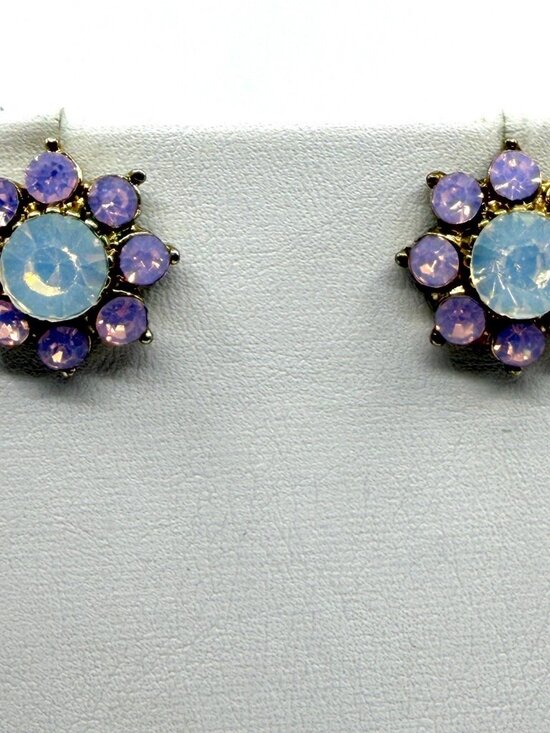 Unbranded Jewelry - Purple Crystal Flower Stud Earrings Statement Gold Tone Bridal Party Jewelry
